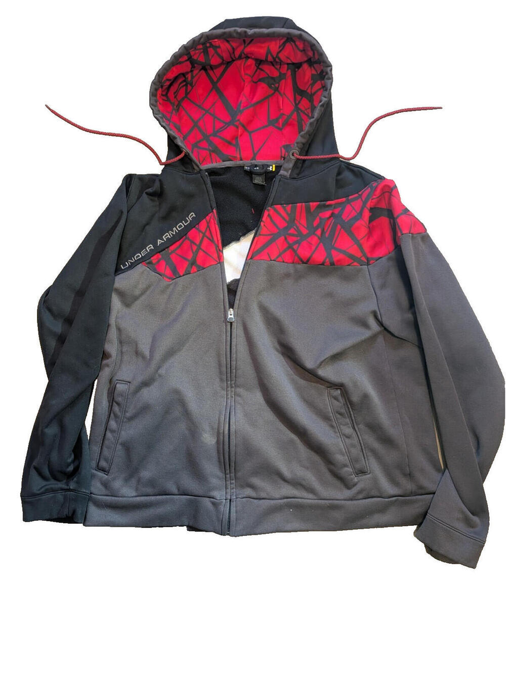 Mens Under Armour Logo Hoodie Black Red & Grey Size Large